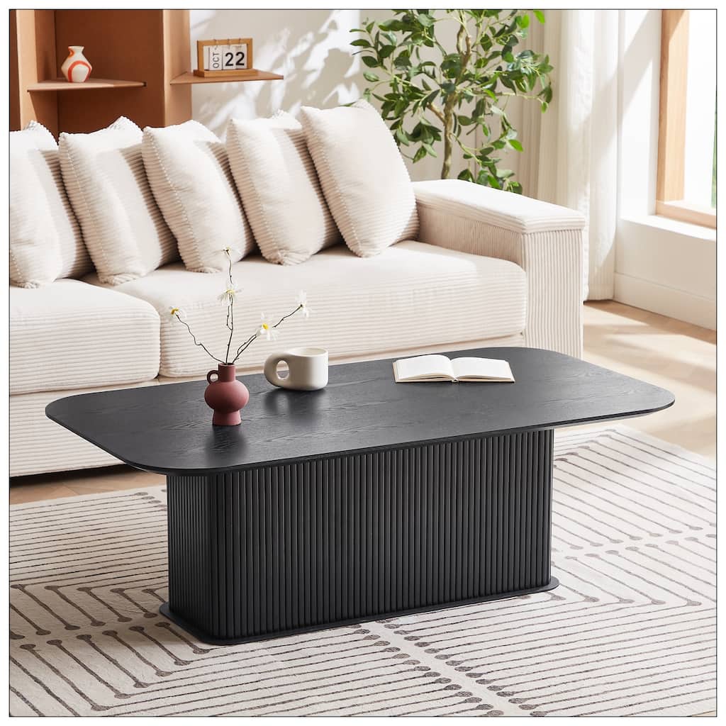 Coffee Table Black Oak Wood Surface and Black Metel Feet