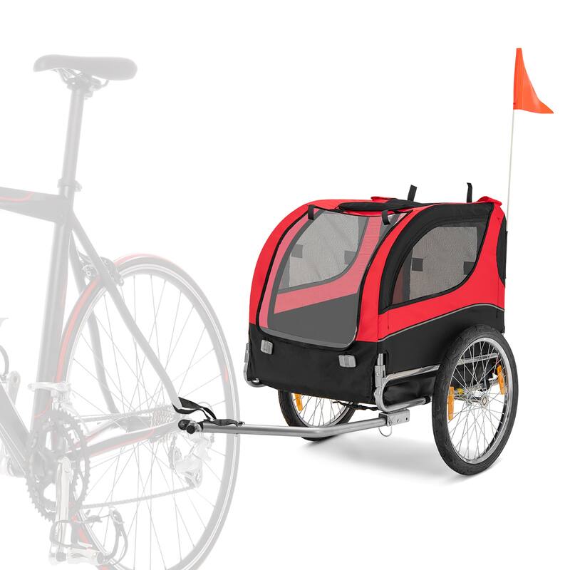 Costway Dog Bike Trailer Foldable Pet Cart with 3 Entrances for - See Details - Black + Red