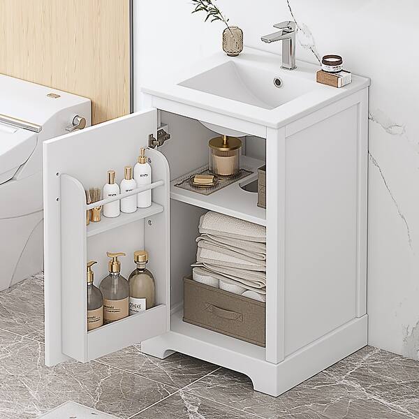 20 Inch Bathroom Vanity With Sink – Compact Cabinet With Door, Drawer & Shelf In White