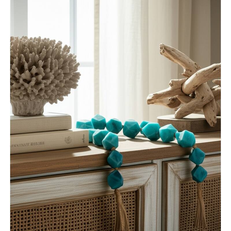 Resin Decorative Bead Coastal Style Tassel Detail Home Decor - 2" Blue - 45" x 2" x 2"