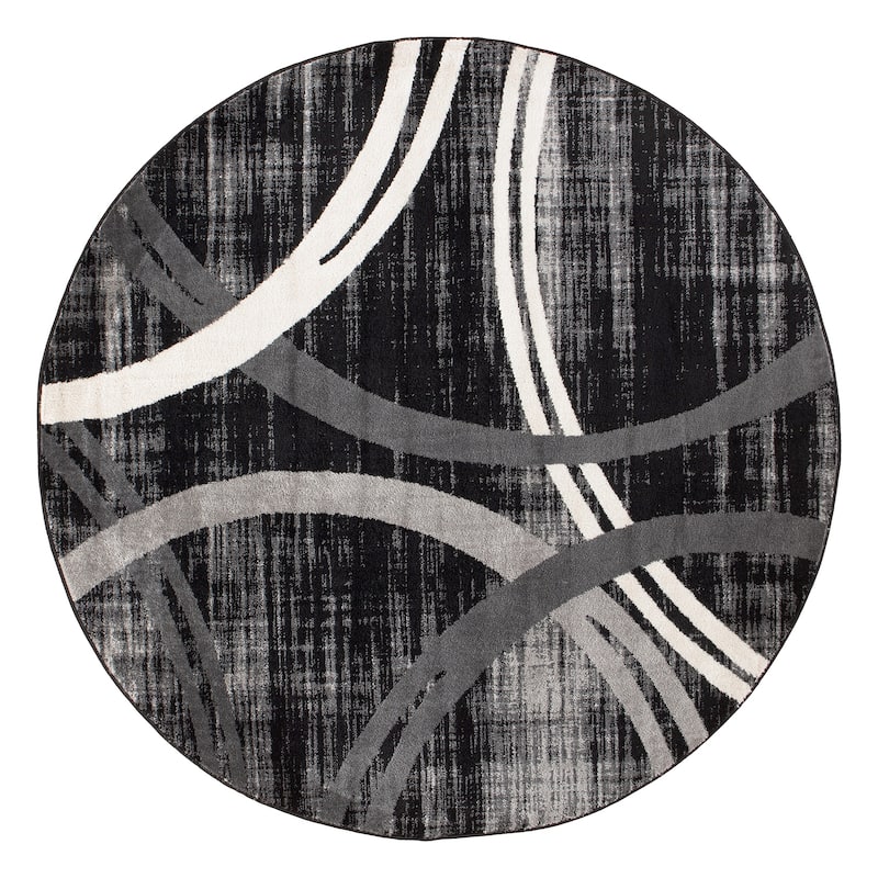 World Rug Gallery Contemporary Abstract Circles Design Area Rug - 6'6" Round - Black