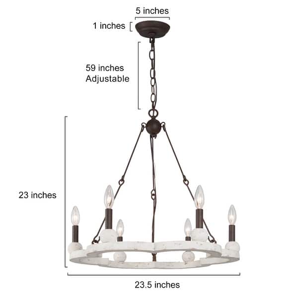 Modern Farmhouse Candle Chandelier 6-light Round Wagon Wheel Wood Dining Room Ceiling Light