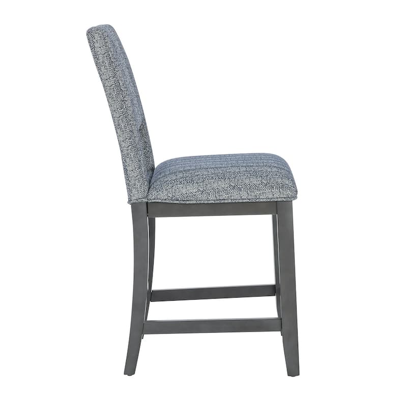 Set of 2 Upholstered Counter Height Chairs with Wooden Legs in Blue Gray and Gray
