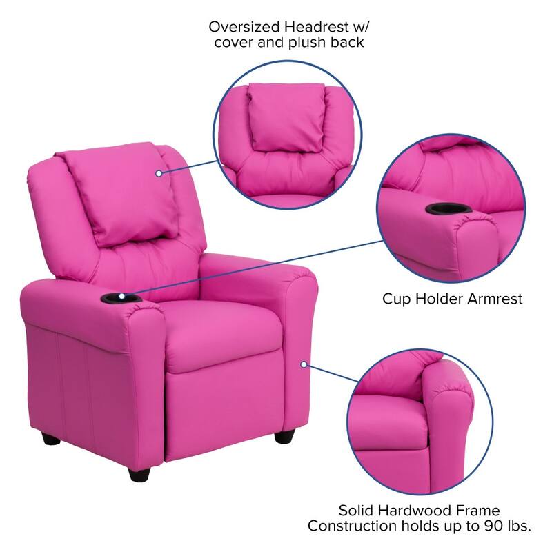 Contemporary Kids Recliner with Cup Holder and Headrest - 24"W x 21.5" - 36.5"D x 27"H