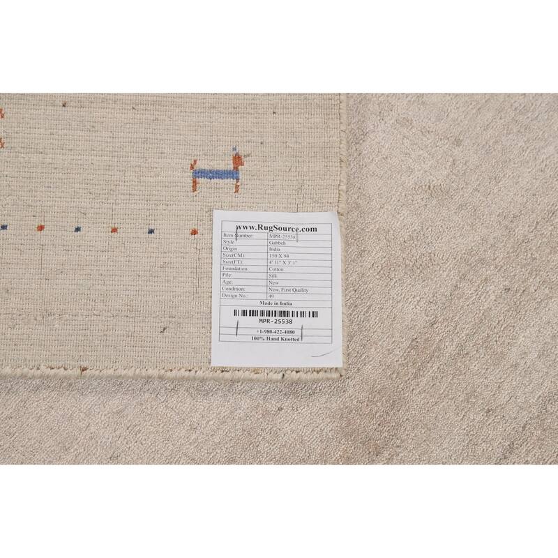 Tribal Gabbeh Indian Foyer Rug Handmade Beige Silk Carpet - 3'1"x 4'11"