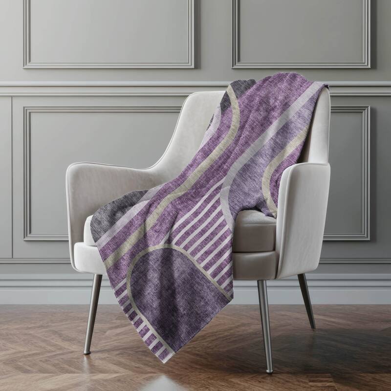 Premium Machine Washable Casual Contemporary Sherpa Throw Blanket - Purple - 4'2" x 5'10"