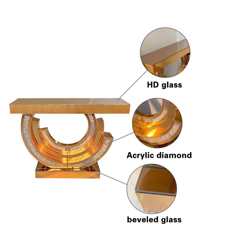New Design Crushed Diamond Mirrored Console Table, Entryway Table With Diamond Inlay, Long Accent Table, Glass Sofa Table