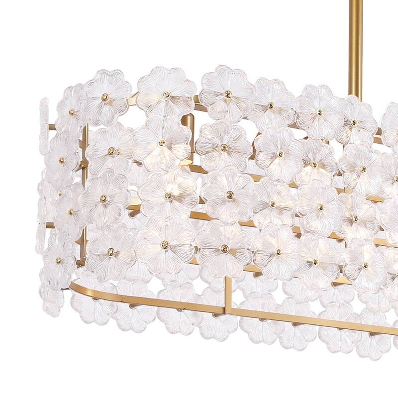 Glam 5-Light Glass Blossom Lantern Linear Island Chandelier 36.2 in