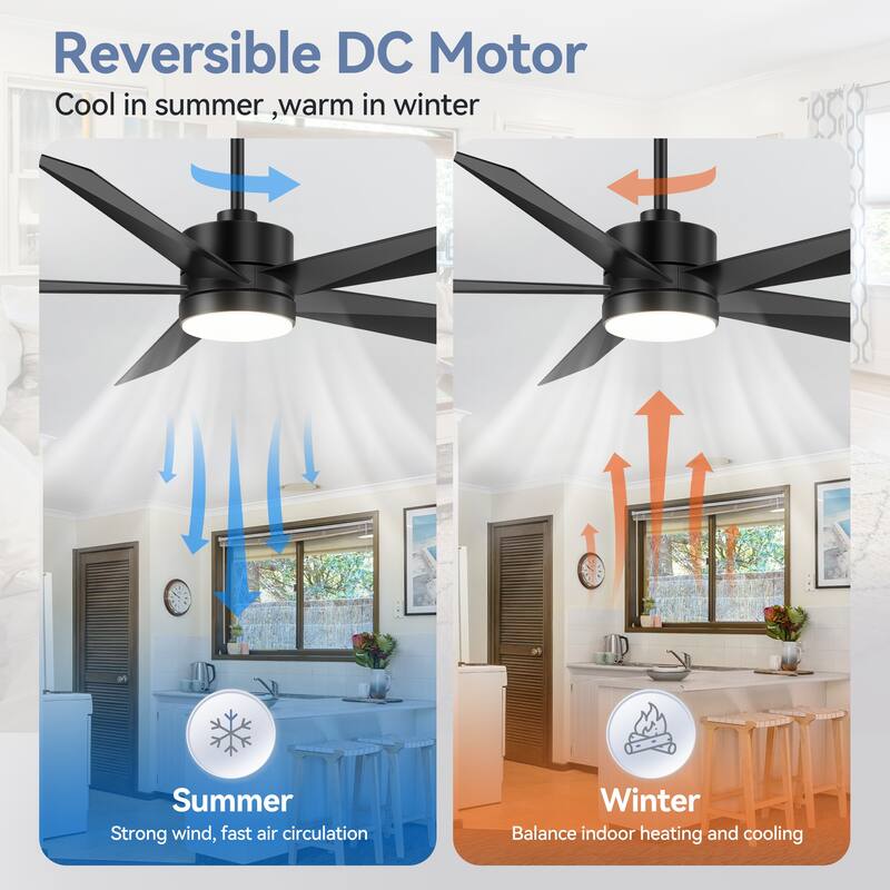 Breezary 65"/52"/42" 5-Blade LED Ceiling Fan with Light Kit and Remote