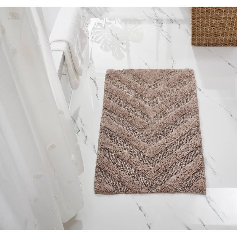Better Trends Hugo Collection 100% Cotton Tufted Bath Rugs with Chevron Patterns, High Absorbency, Anti-Skid, Easy to Clean - 24" x 40" Rectangle - Gray