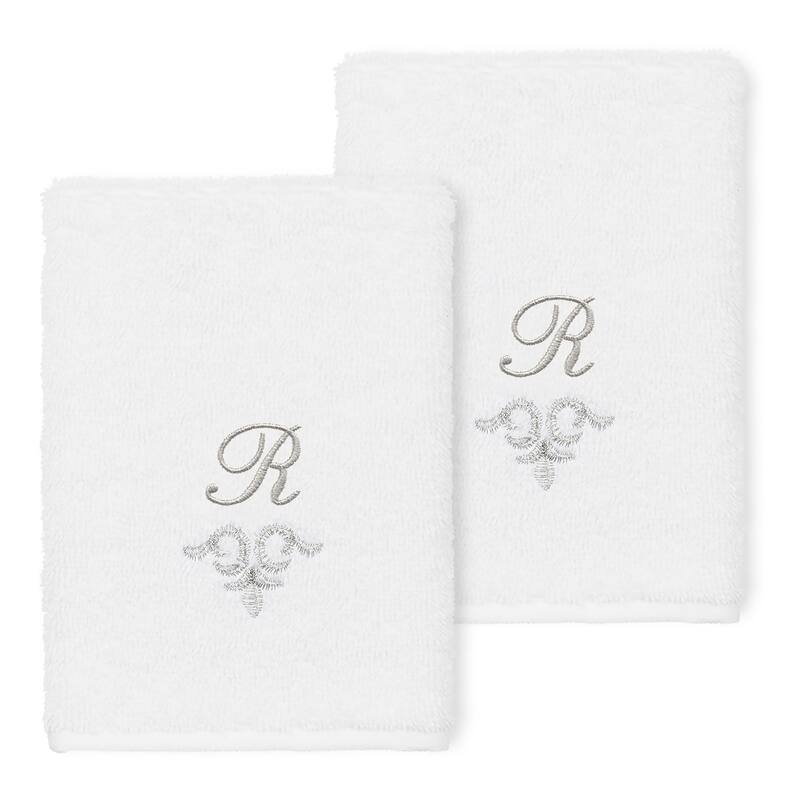 Authentic Hotel and Spa 100% Turkish Cotton Monica 2PC Embellished Washcloth Set - R - White