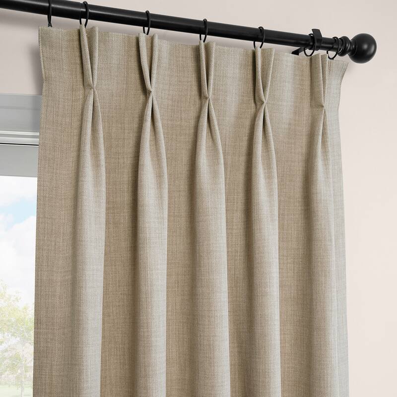 Exclusive Fabrics French Pleated Textured Faux Linen Room Darkening Curtains for Bedroom & Living Room Curtains Single Panel