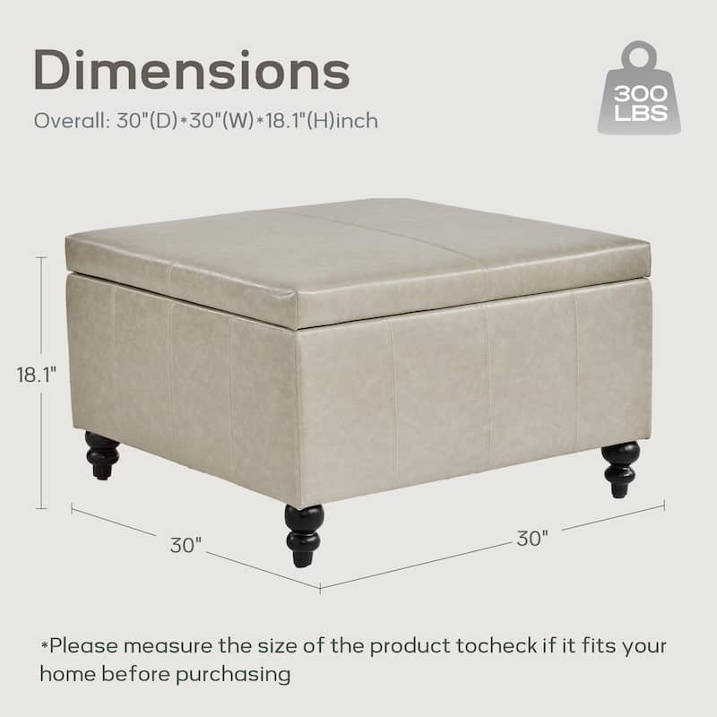Leather Square Storage Ottoman for Living Room, Brown/ Black 30"W x 30"D x 18.1"H