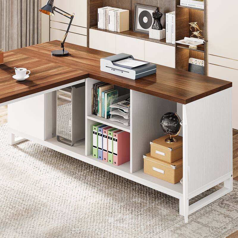 70.8" Executive Desk with 55" File Cabinet, Modern L Shaped Computer Desk with Storage Shelves and Cabinet
