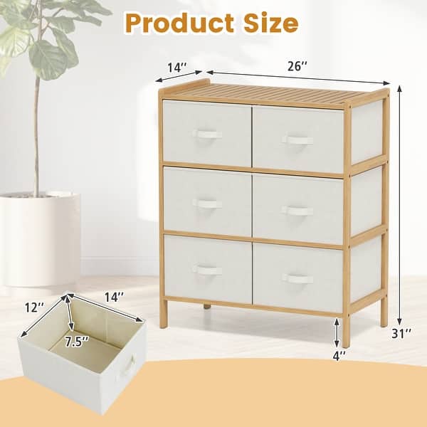Gymax Fabric Dresser w/ 6 Drawers Bamboo Storage Tower w/ 6 Folding