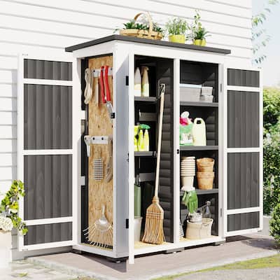 Roomfitters 5.5ft Outdoor Wood Storage Shed with Waterproof Roof and Multiple Shelves