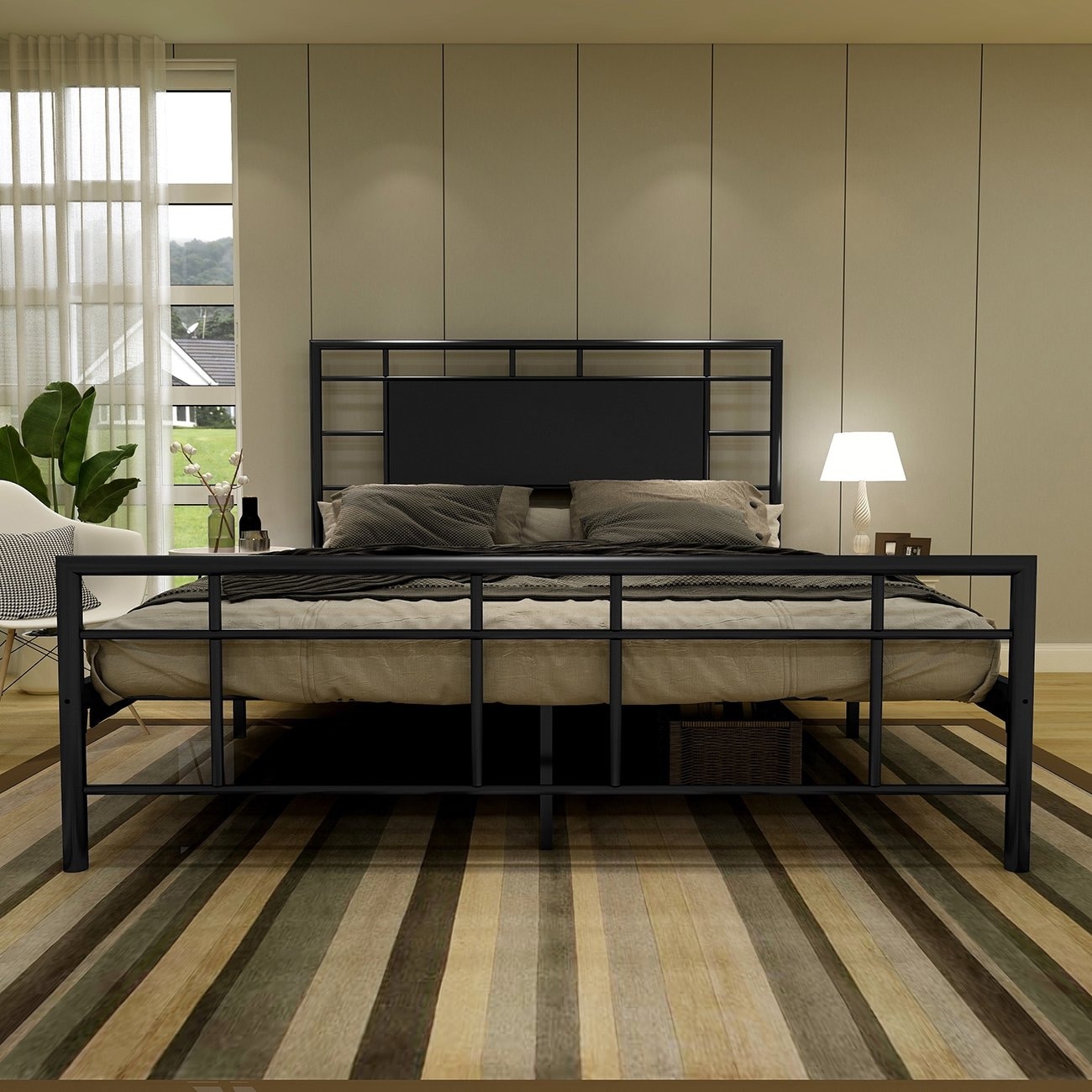 Black metal bed 2025 frame with headboard
