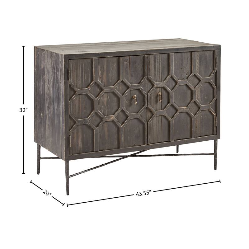 Furniture Classics Cable Iron & Pine Geometric Pattern Cabinet in Rubbed Finish