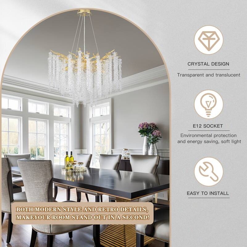 Golden Crystal Branch Chandelier Luxury Adjustable Lighting for Grand Entryways