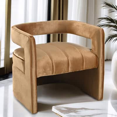 Modern Velvet Accent Chair with Ribbed Detail, Luxury Curved Fully Upholstered Accent Chair