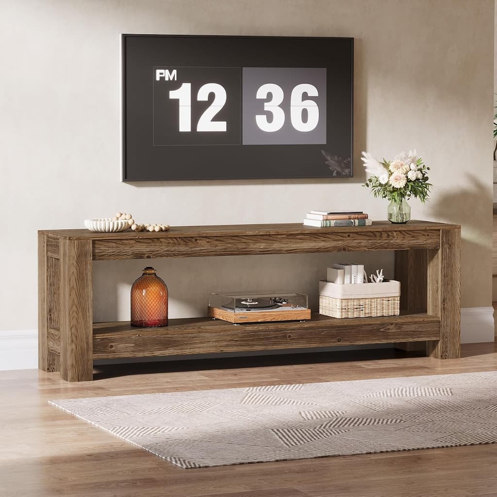 70.9-Inch Solid Wood TV Stand for 65/70/80/85-Inch TVs, Entertainment Center with Storage Shelves for Living Room, Bedroom