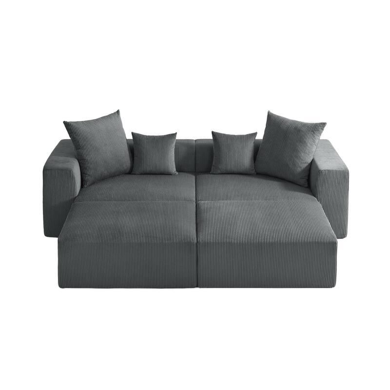 81"W No Assembly Corduroy Modular Sectional Sofa with Ottoman