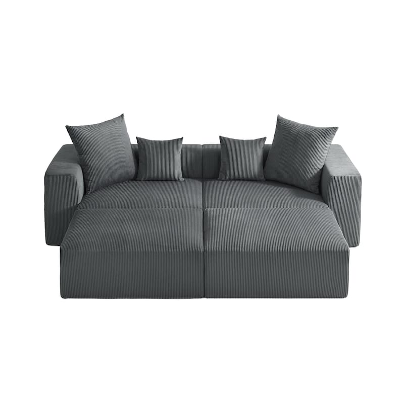Corduroy Upholstered Modular Sectional Sofa with Ottoman
