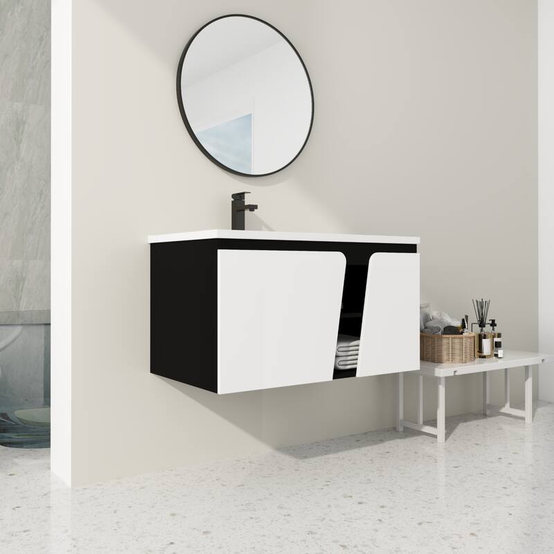 Wall-Mounted Bathroom Vanity with Ceramic Sink, Soft-Close Doors, Eco-Friendly Plywood Cabinet, and Ample Storage