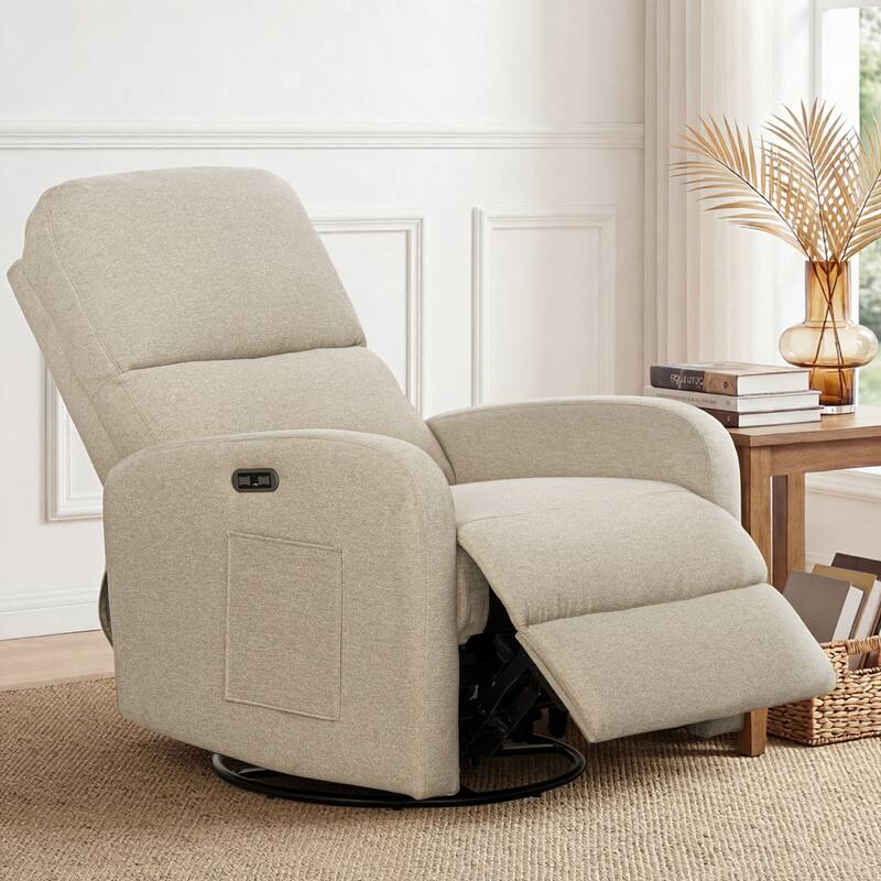 INK IVY Dakota Power Recliner 3-in-1 with Swivel, Glider, USB Ports - Beige