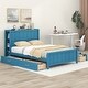preview thumbnail 2 of 8, Full Size Platform Bed with Drawers and Storage Headboard, Wood Bed Frame with Wooden Slat Support, No Box Spring Needed, Blue