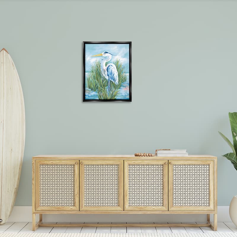 Stupell Coastal Heron Bird Framed Floater Canvas Wall Art Design By Diane Kater