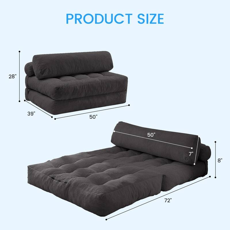 Mixoy W32''/W50'' Corded Velvet Fabric Folding Floor Lazy Futon Sofa Bed