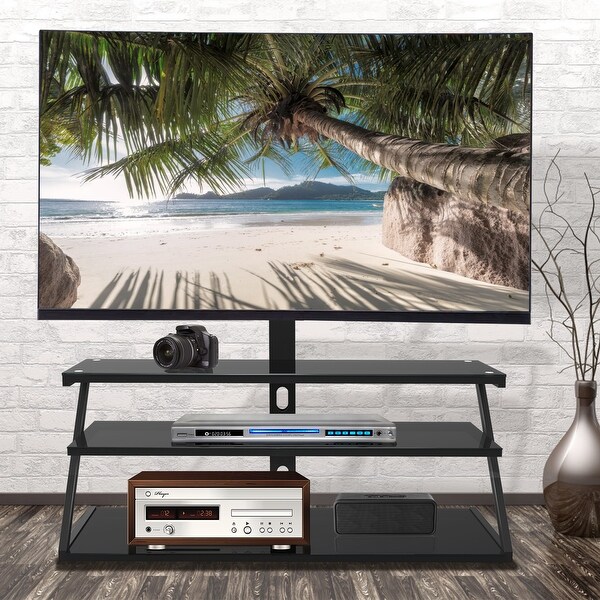 Global Pronex Swivel Floor 3-layer Glass Universal TV Stand with Mount, Height and Angle Adjustable for Most 32-65 inch. Opens flyout.