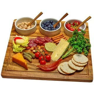 Picnic at Ascot Premium Acacia Charcuterie Board Set with Ceramic Bowls and acacia spoons - 13" x 13"