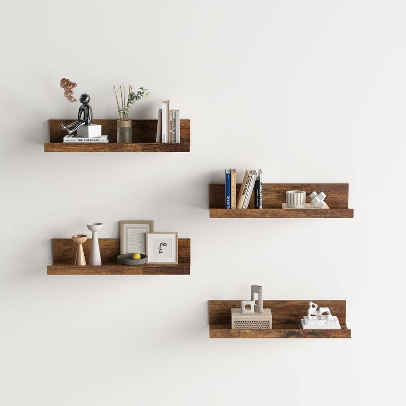 Homy Casa U-Shaped Wall-Mounted Floating Shelf Set of 4, Black & BR