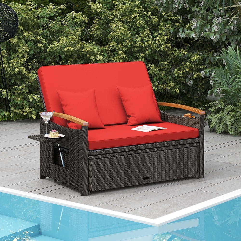Costway Patio Rattan Daybed Set with Cushioned Loveseat & Storage - See Details
