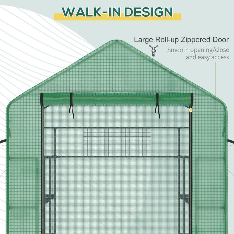 Outsunny 8' x 6' x 7' Portable Walk-in Greenhouse, 18 Shelf Hot House, Roll Up Zipper Door, UV protective