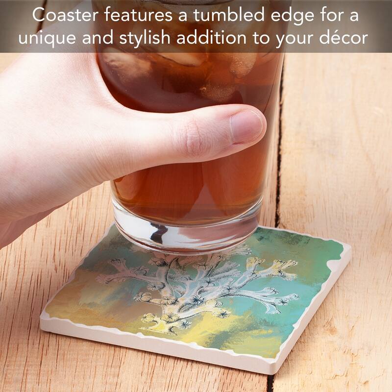 4 Pack Absorbent Stone Coasters with Cork Backing 4" Square Made in The USA Absorbent Wipes Clean