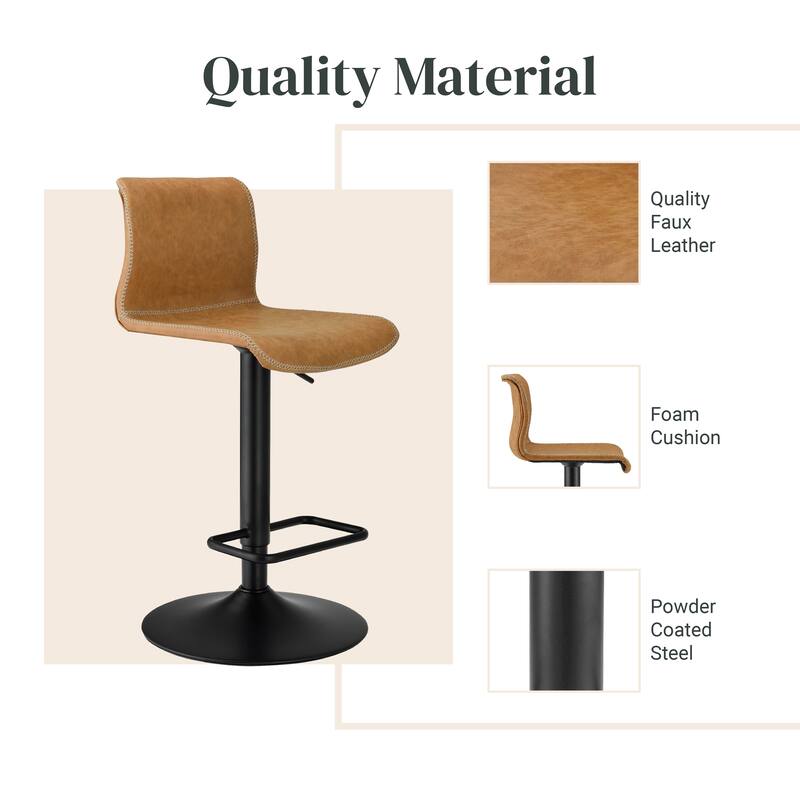 NPD Furniture Jayden Faux Leather Low back Gaslift Swivel Barstools (Set of 2)