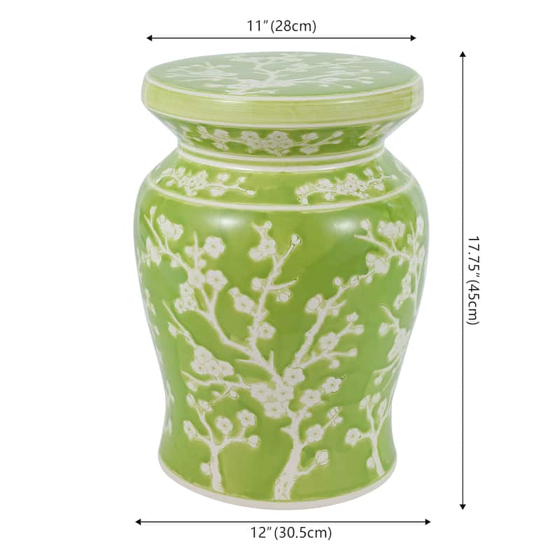 Cherry Blossom 17.7" Ceramic Garden Stool, Navy/White by JONATHAN Y