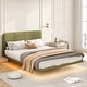 preview thumbnail 4 of 28, Korli Modern Upholstered Leather Floating Bedframe & Headboard Set with LED Lighting by Christopher Knight Home Green+Full