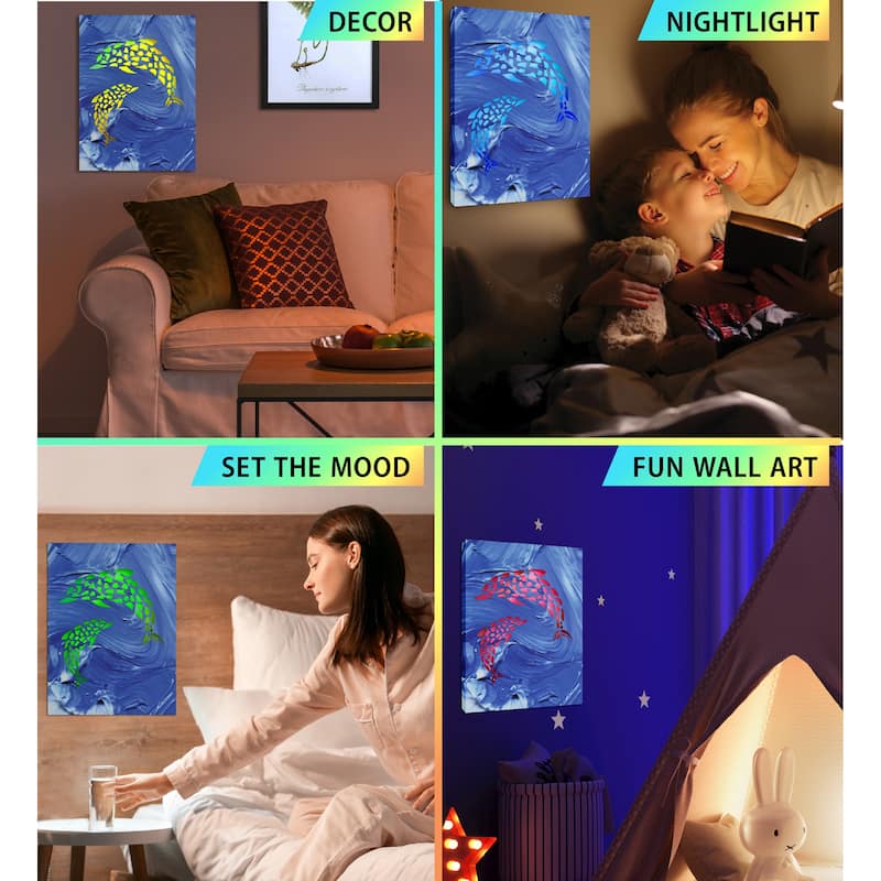 CoTa Global Dolphin Light Up LED Wall Art - Changing Color LED Light - 15.75Lx11.9Wx1H inches