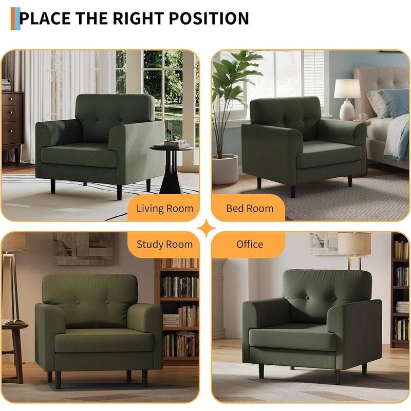 Modern Single Sofa, Upholstered Armrest Accent Chair for Living Room, Bedroom