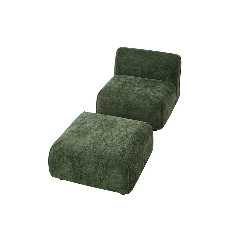 Christopher Knight Home - Marcella Modern 2-Piece Set Plush Upholstered Curved Padded Back Accent Chair and Footrest Ottoman