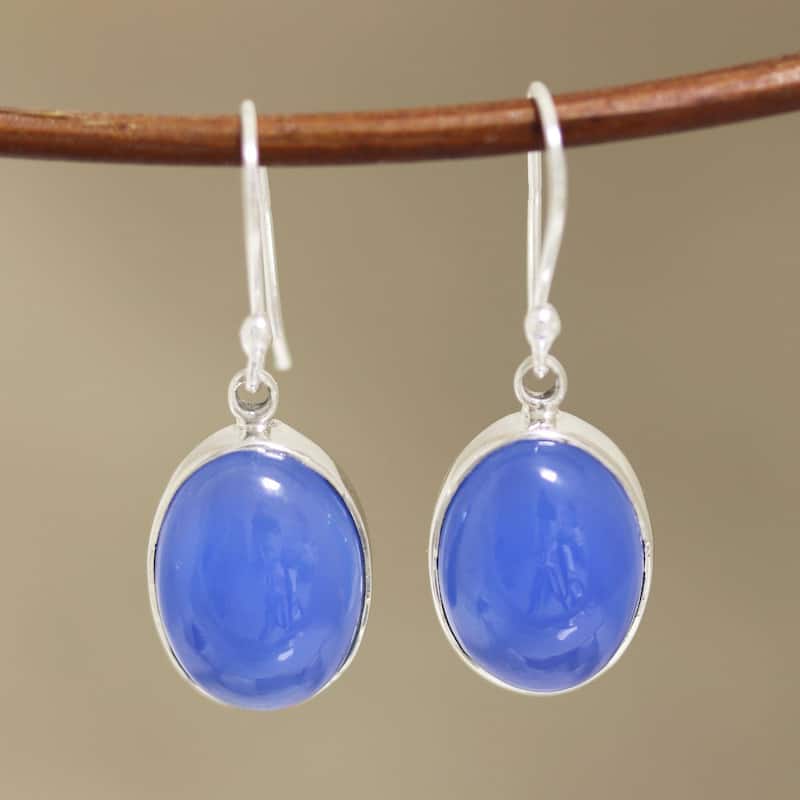NOVICA Cool Ovals, Chalcedony dangle earrings - 1.4*0.5