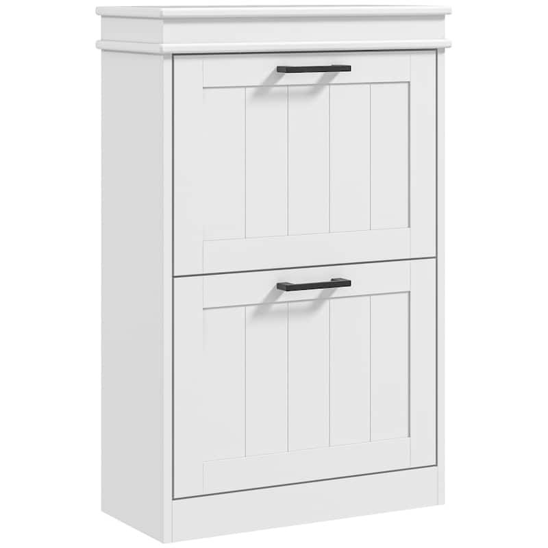 HOMCOM Shoe Cabinet for Entryway, Narrow Shoe Rack Storage Organizer with 2 Flip Drawers and Adjustable Shelves