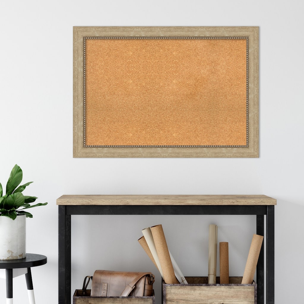 Astor Champagne Framed Natural Corkboard Bulletin Board, Organization Board, Pin Board