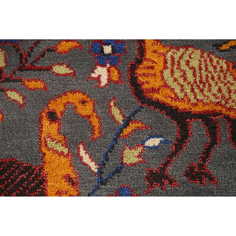 Animals Design Gray Ziegler Indian Accent Rug Hand-Knotted Wool Carpet - 2'11"x 4'11"