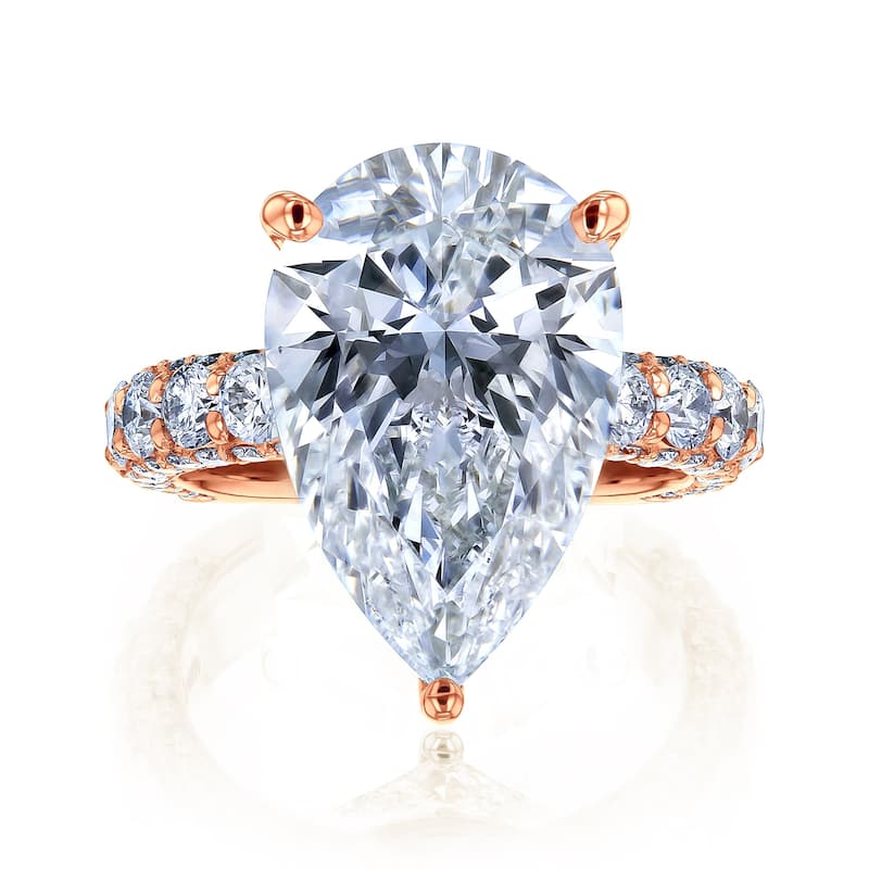 Kobelli 8 Carat Lab Grown Diamond Certified 14k Solid Gold Bold Pear-cut Micro Pavé Beckham Engagement Ring (EF/VS) - 9.5 - Rose