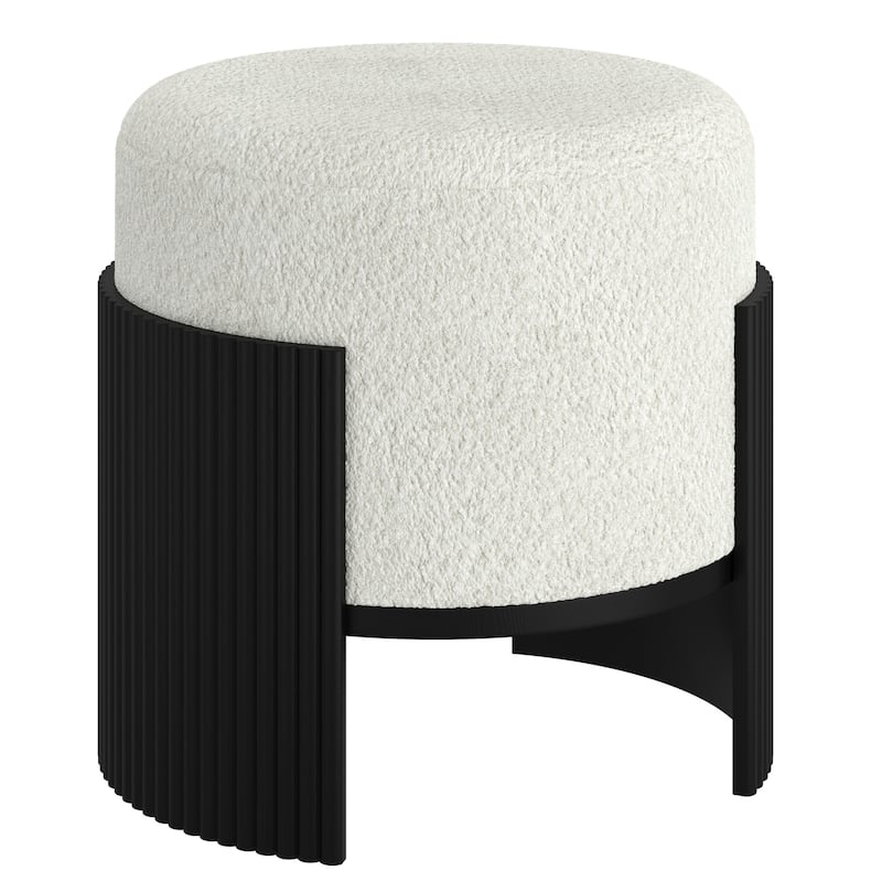 Modern Boucle Fabric & Engineered Wood Round Ottoman